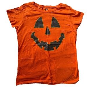 Way‎ To Celebrate! Halloween T-Shirt Orange Pumpkin Cap Face Sparkle Girls L/G